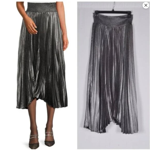 NWT ELIE TAHARI Metalli Pleated Midi Skirt Asymmetric - Picture 1 of 4